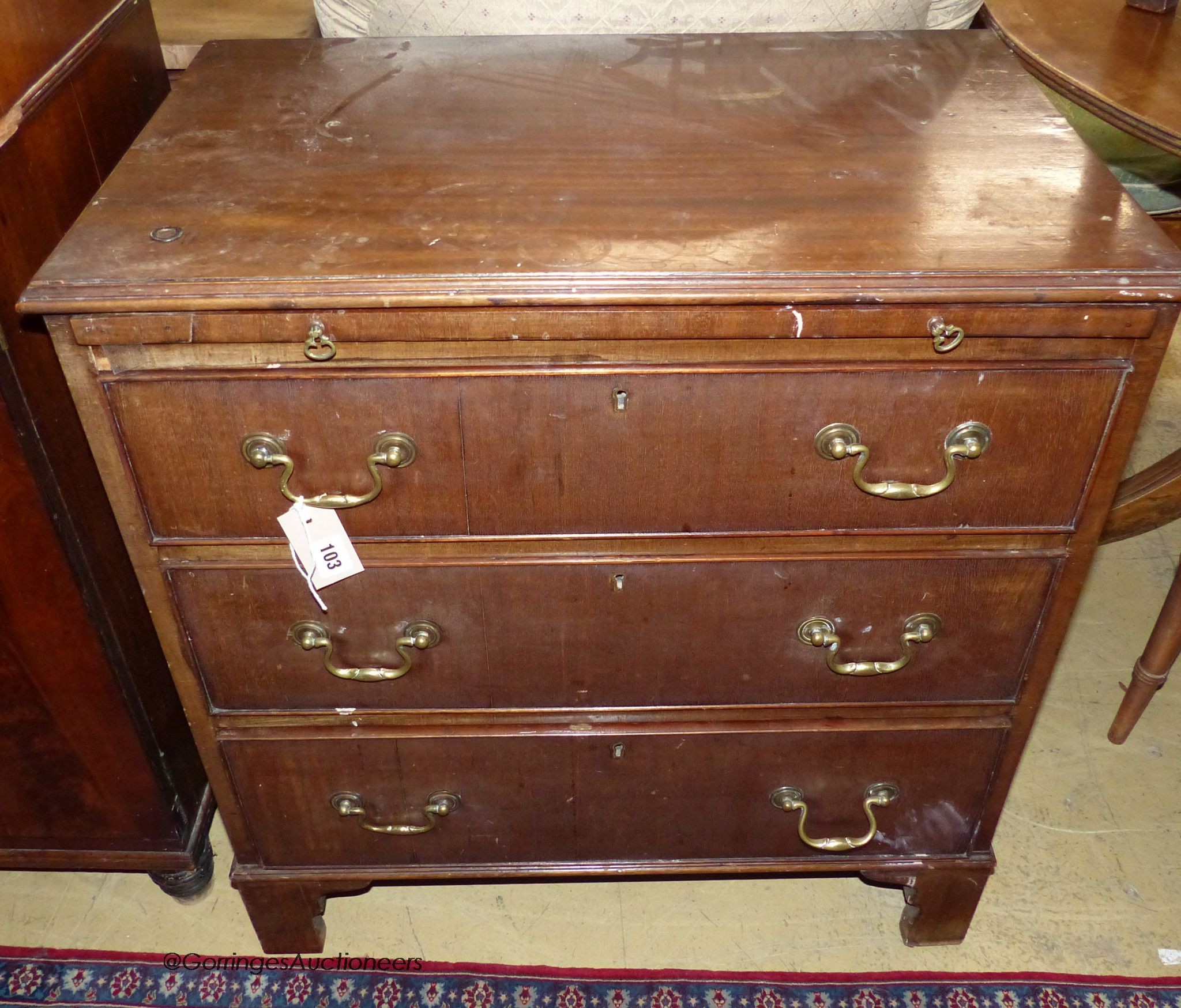 A George III style mahogany chest of drawers, width 70cm, depth 44cm, height 75cm